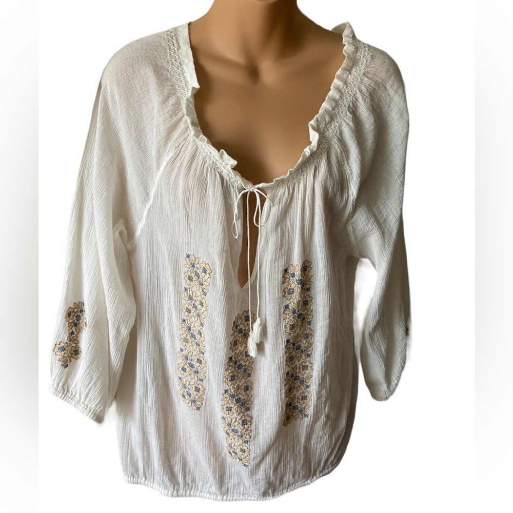 Joie White Floral Embroidered Blouse
